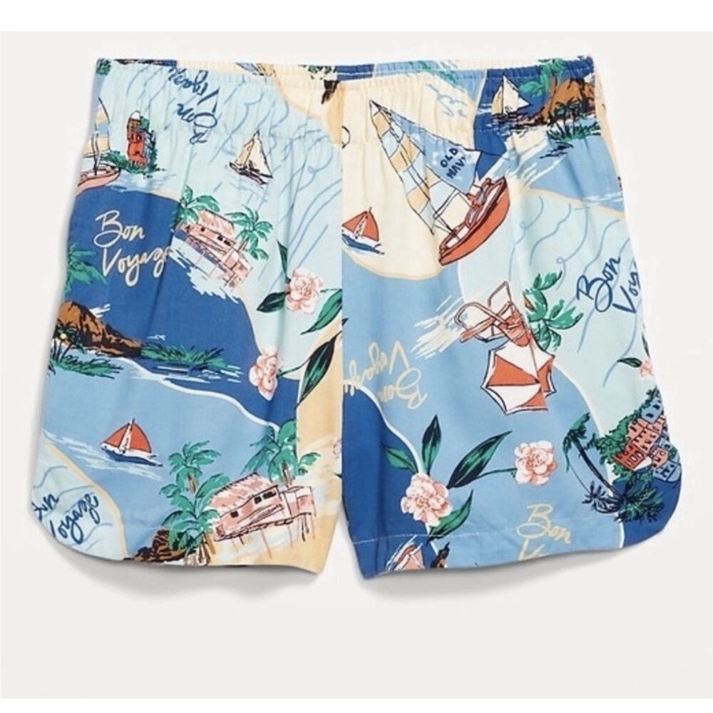 Old Navy beach Vacation scene High-Waisted Bon Voyage Crinkle Gauze Shorts XS